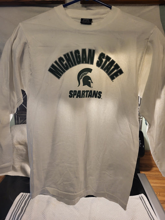 MSU Long Sleeve Shirt White with Green Letters