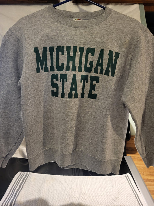 MSU Sweat Shirt Light Gray with Green Letters