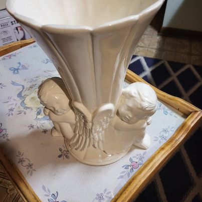 Nice 11" Cherub Ceramic Vase