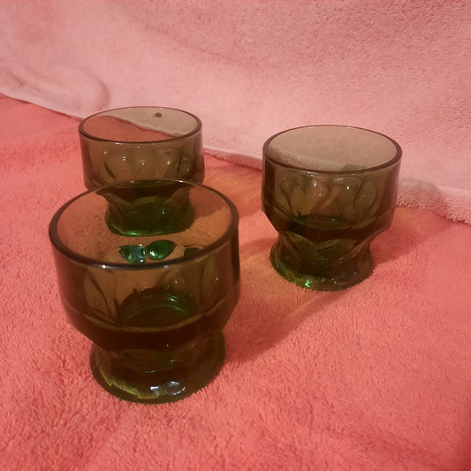 3 Vintage Green 4 oz Drinking Glasses
