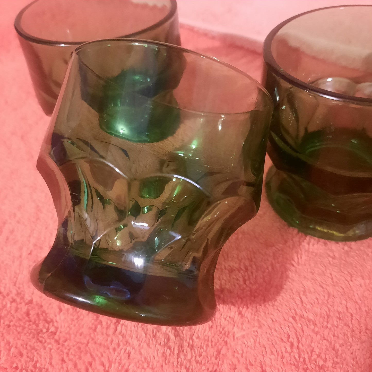 3 Vintage Green 4 oz Drinking Glasses