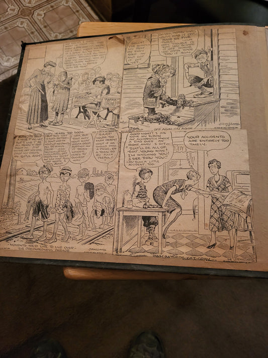 Collection of 1935 J.R. Williams Cartoon Panels in Brunswick Binder
